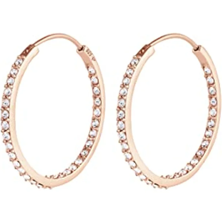 Elli Creolen Silber 925, Rosé Vergoldet 18K Damen Ohrringe mit 0.03ct Steinen, Durchmesser 33mm