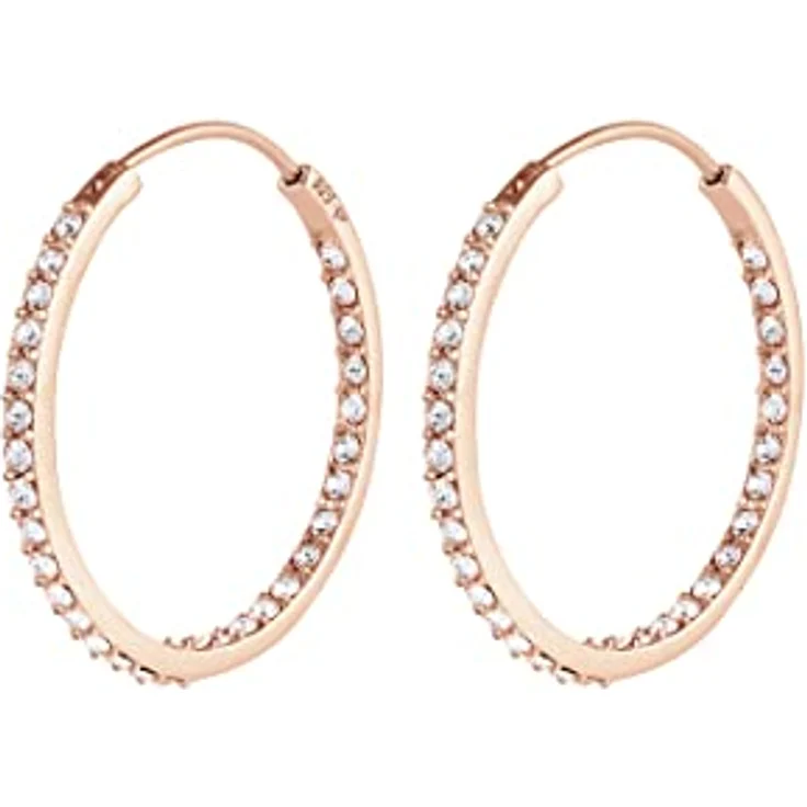 Elli Creolen Silber 925, Rosé Vergoldet 18K Damen Ohrringe mit 0.03ct Steinen, Durchmesser 33mm – Bild 1