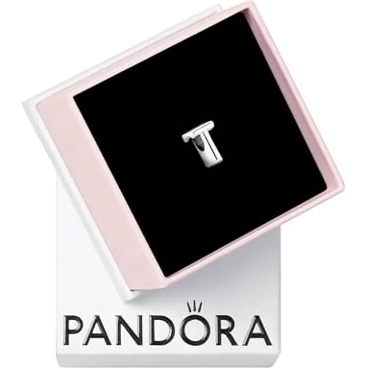 PANDORA Moments Buchstabe T, wendbares Alphabet-Charm aus Sterling-Silber mit geprägten Herzen und Perlen, kompatibel mit Moments Kollektion Armbändern