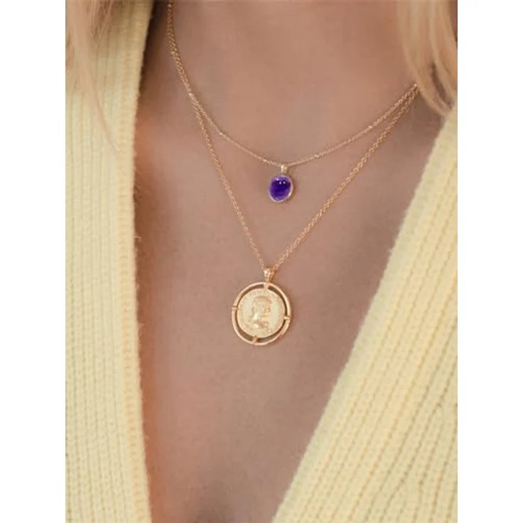 GLANZSTÜCKE MÜNCHEN Damen-Halskette Sterling Silber gelbgold mit Amethyst-Anhänger - Edle Edelsteinkette aus halbem Amethyst in violett, längenverstellbar – Bild 3