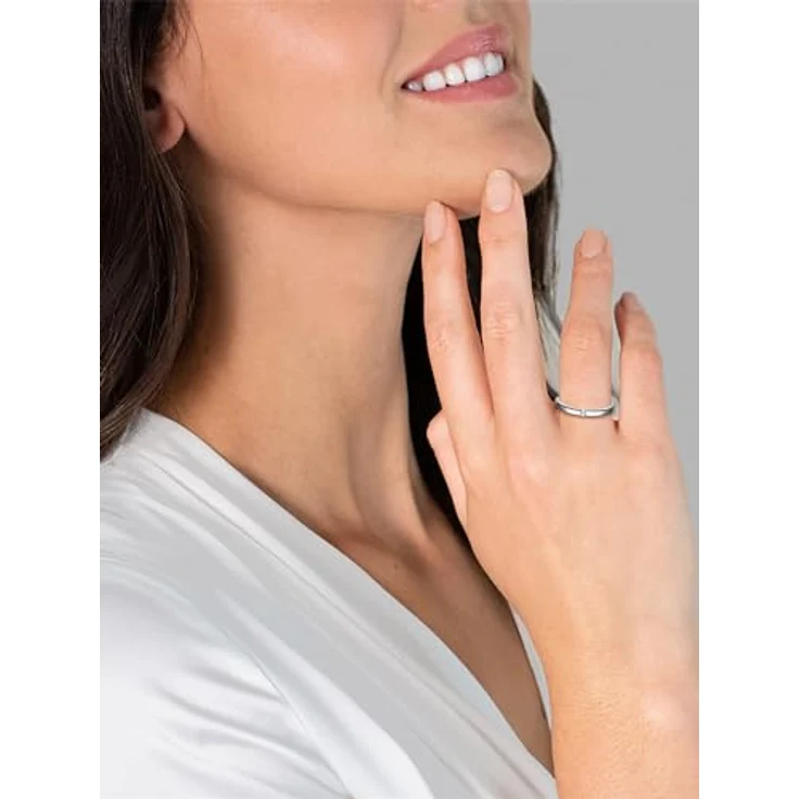 GLANZSTÜCKE MÜNCHEN Damen Solitärring aus 925/- Sterling Silber, rhodiniert mit weißem Zirkonia, 1,9 mm schmale Ringschiene – Bild 3