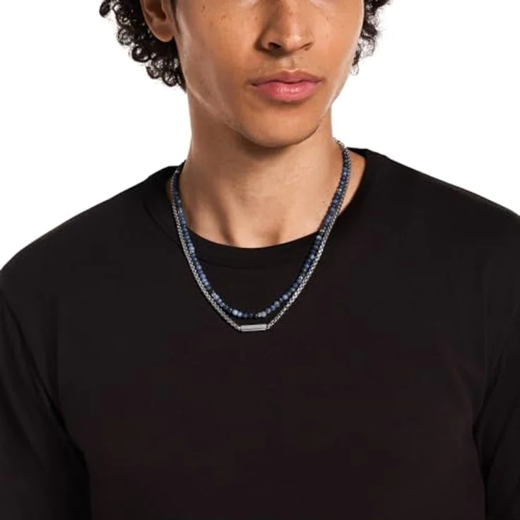 Emporio Armani Herren Halskette EGS3312040, silberfarbener Edelstahl mit mattem Finish, 500 mm Länge, Karabinerverschluss – Bild 2