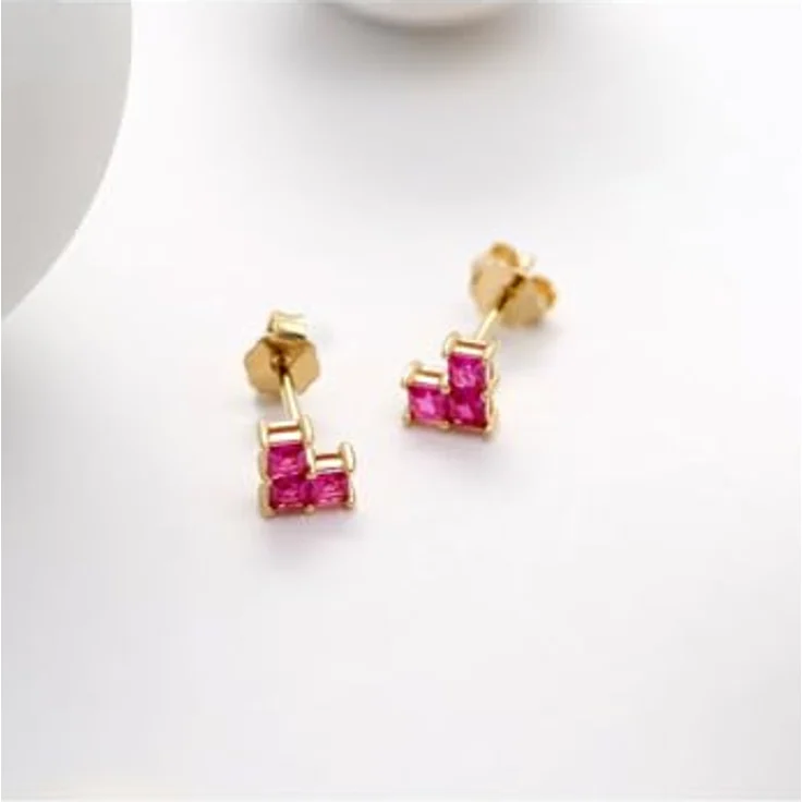 CHRIST Ohrstecker 89078296, Herzdesign mit 3 Zirkonia im Princess-Cut, fuchsia und gelbgold – Bild 2