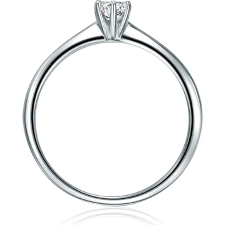 Trilani Damen Solitärring Sterling Silber, Brillantschliff Zirkonia weiß, Verlobungsring Trauring 2 mm Ringschiene in Schmuckbox – Bild 3