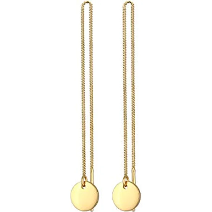 Elli Ohrringe Damen Ohhänger Plättchen Kreis Durchziehen, 925 Sterling Silber vergoldet, modisches Design, anlaufgeschützt – Bild 1