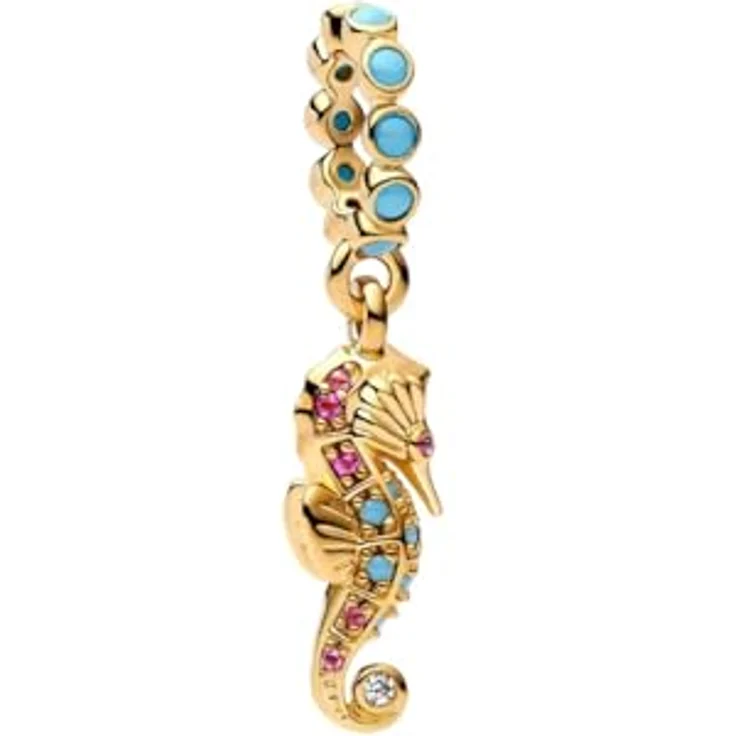 Pandora Moments Seepferdchen Charm-Anhänger, 14 Karat vergoldetes Sterling Silber mit Zirkonia und Kristall, kompatibel mit ME und Moments Kollektion, 763895C01 – Bild 2