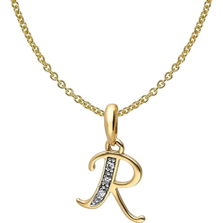 trendor Buchstaben-Anhänger R Gold 333/8K mit vergoldeter Silberkette, 38 cm, modisches Schmuckstück für Damen, ideales Geschenk