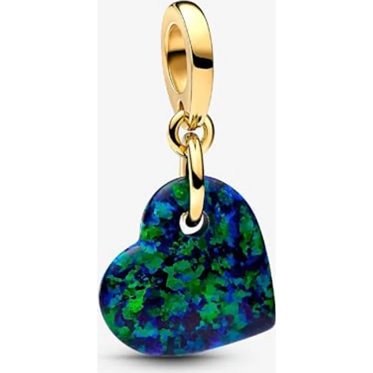 PANDORA Moments Schillerndes Grünes Herz Charm-Anhänger aus Sterling Silber mit vergoldeter Metalllegierung und künstlichem Opal, kompatibel mit Moments Armbändern, 763348C01 – Bild 2