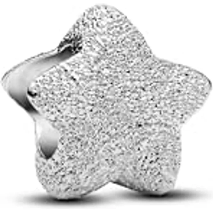 PANDORA Moments Strukturierter Stern Mini-Charm aus Sterling Silber, Handgefertigt, Kompatibel mit Moments, 794050C00