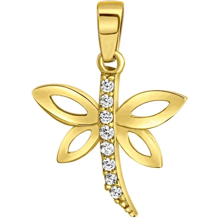 Firetti Kettenanhänger Libelle, Gold 375 mit Zirkonia (synth) als Halsschmuck Geschenk