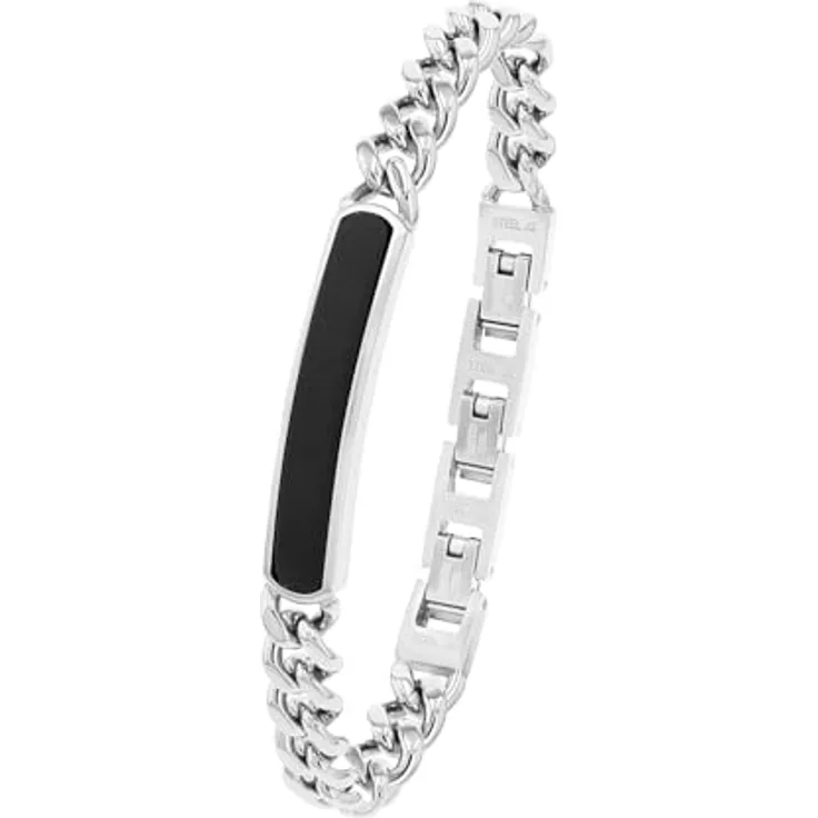 s.Oliver Identarmband Edelstahl Herren-Armschmuck, gravierbar, mit Achat, 18,5+3 cm, Silber, kommt in Schmuck Geschenk Box, 2035538