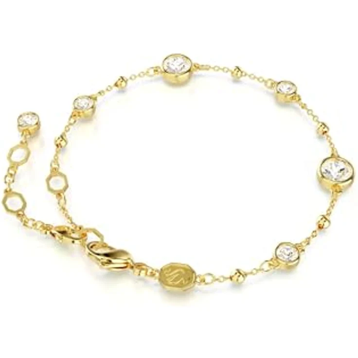 Swarovski Imber Armband, Vergoldetes Damenarmband mit Weißen Rundkristallen und Schimmernden Metalltropfen – Bild 4