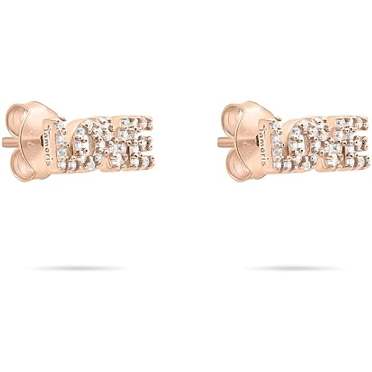 Tamaris Damen Ohrringe TJ-0706-E-09, Ohrstecker aus 925 Silber in IP Roségold mit "LOVE" Schrift und Zirkoniasteinen, 1 cm – Bild 2