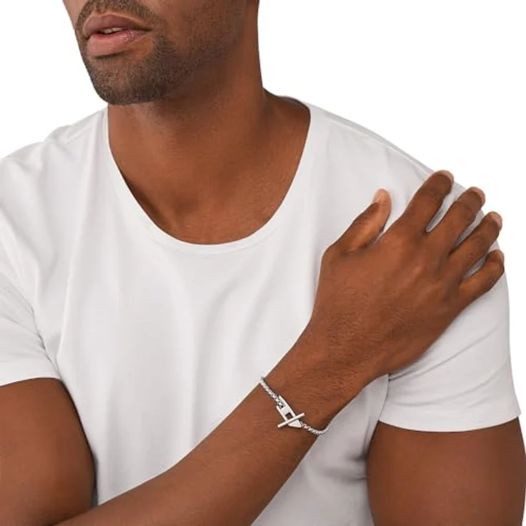 Diesel Herren-Gliederarmband Edelstahl, DX1476040, silberfarben, gebürstetes Finish, Knebelverschluss – Bild 2