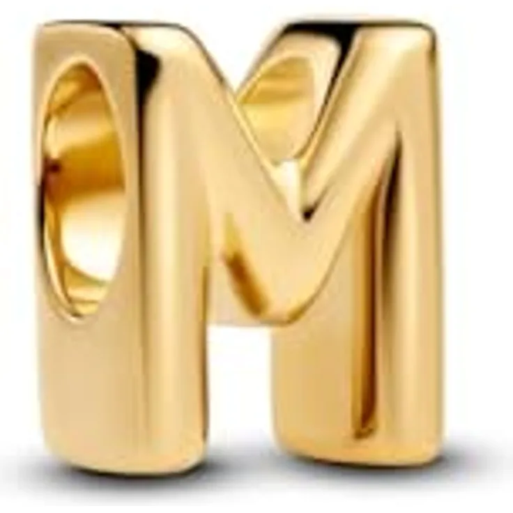 PANDORA Buchstabe M Alphabet-Mini-Charm, Sterling Silber mit 14 Karat Vergoldung, kompatibel mit Moments, Maße: 6,1 x 8,2 x 6,5 mm, 763959C00