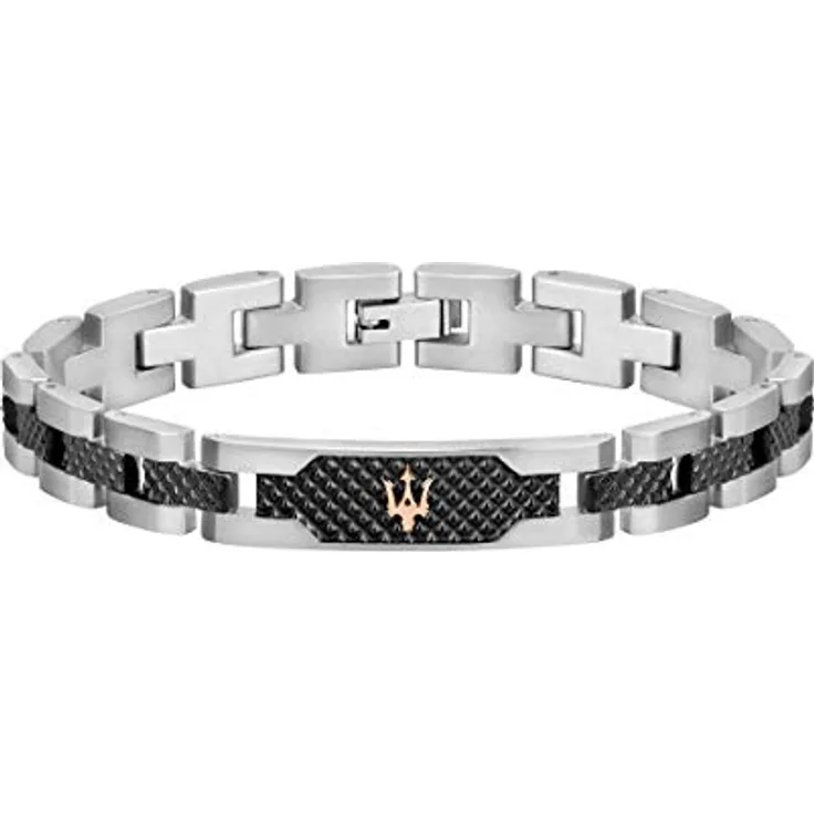Maserati Herrenarmband JEWELS Kollektion, Edelstahl grau PVD, rosegold PVD, 21 cm, Clipverschluss
