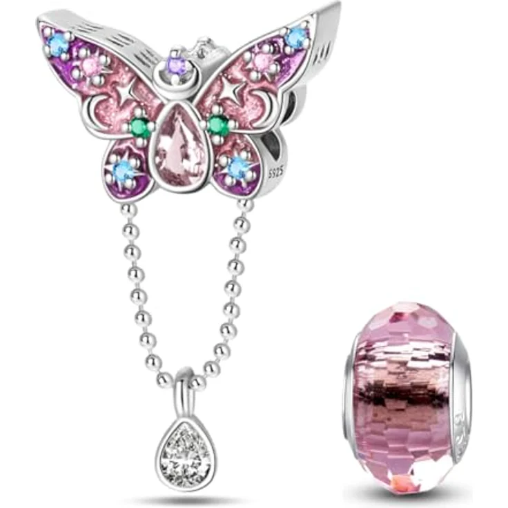 HappyStar 925 Sterling Silber I LOVE MOM Charm, Dangle Anhänger mit Zirkonen, geeignet für Pandora Armbänder, inkl. Geschenkverpackung und Abstandsperle – Bild 1
