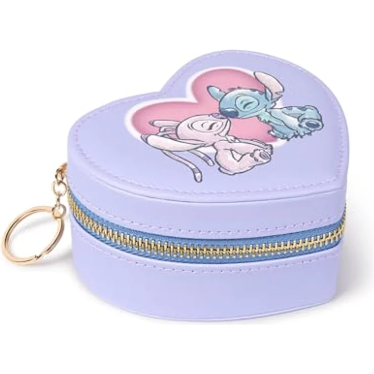 Disney Stitch & Angel Schmuckkästchen, herzförmige Reise-Schmuckschatulle mit Reißverschluss und zwei Fächern, offizielle Disney Verpackung – Bild 3