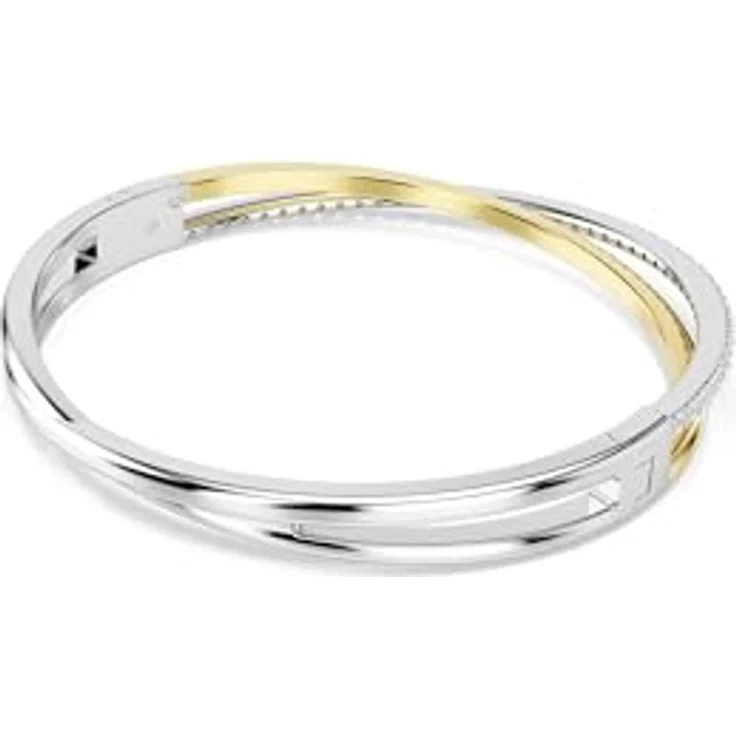 Swarovski Hyperbola Armreif, Weißes Armband aus Metallmix mit Kristallen im Rundschliff, rhodiniert und goldfarben – Bild 4