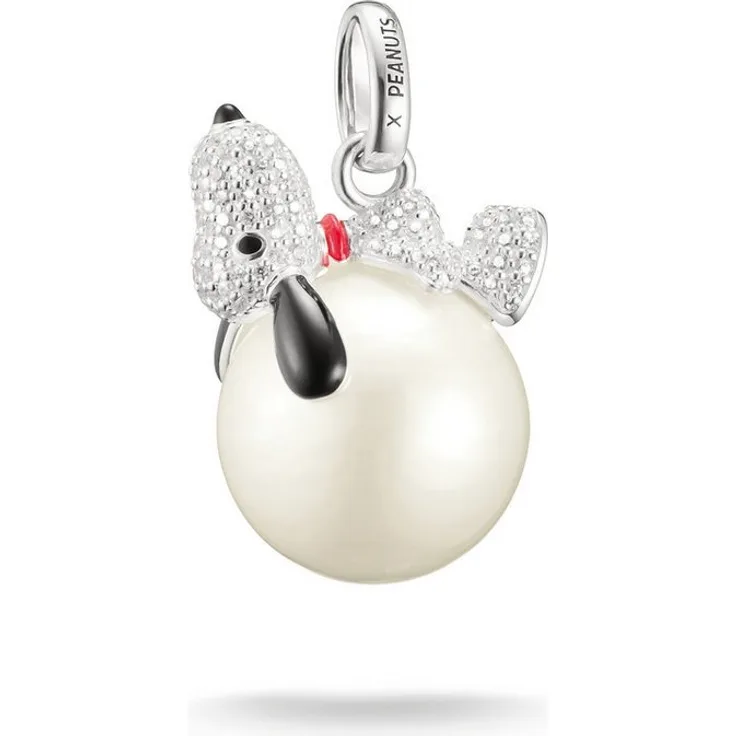 THOMAS SABO Kettenanhänger x Peanuts Snoopy auf Schneeball, aus recyceltem Silber 925 mit Zirkonia (synth) und imitierten Perlen
