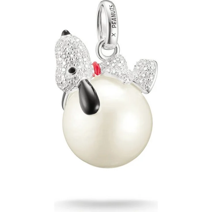 THOMAS SABO Kettenanhänger x Peanuts Snoopy auf Schneeball, aus recyceltem Silber 925 mit Zirkonia (synth) und imitierten Perlen
