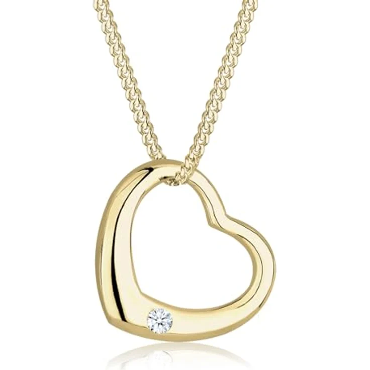 Elli DIAMONDS Halskette Damen Herz Love mit Diamant (0.03 ct.), 375 Gelbgold, handgefertigt, anlaufgeschützt, hochglanzpoliert – Bild 1