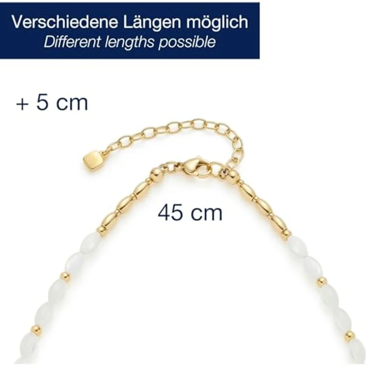 JEWELS BY LEONARDO Halskette Welda, kurze goldfarbene Edelstahlkette mit Muschelperlen und runden Sonnenanhänger, 45-50 cm, Schmuck Geschenk für Frauen, 024686 – Bild 2