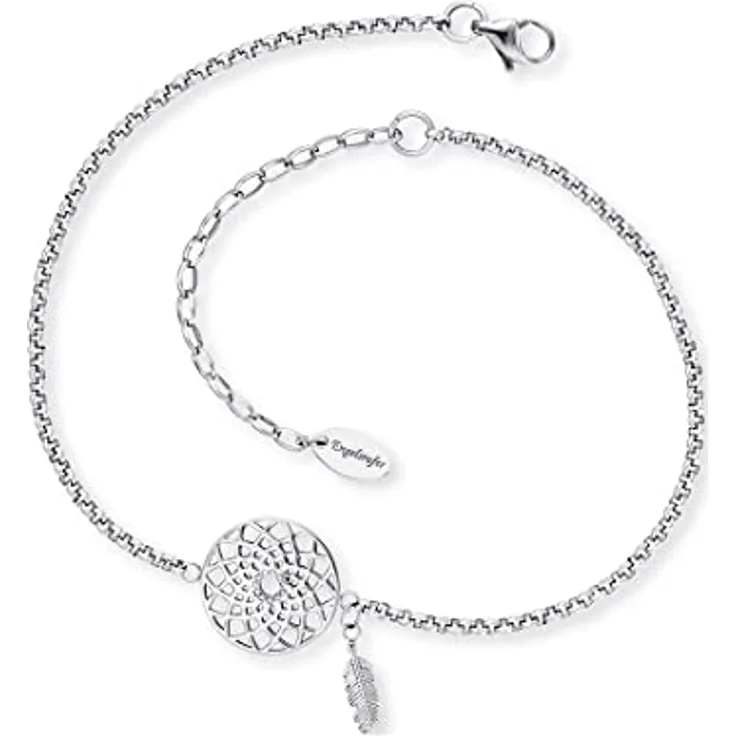 Engelsrufer Damen-Fußkette, Edelstahl mit traumfängerförmigem Anhänger und Karabinerverschluss, 22 cm + 5 cm Verlängerung