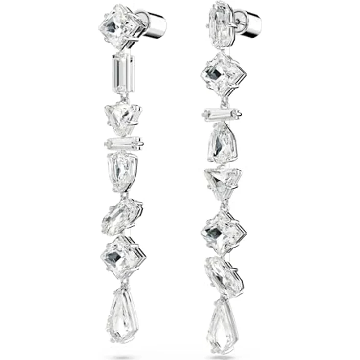 Swarovski Mesmera Drop-Ohrhänger, Weiße Rhodinierte Ohrringe mit Strahlenden Swarovski Kristallen in Kaskadenform – Bild 3