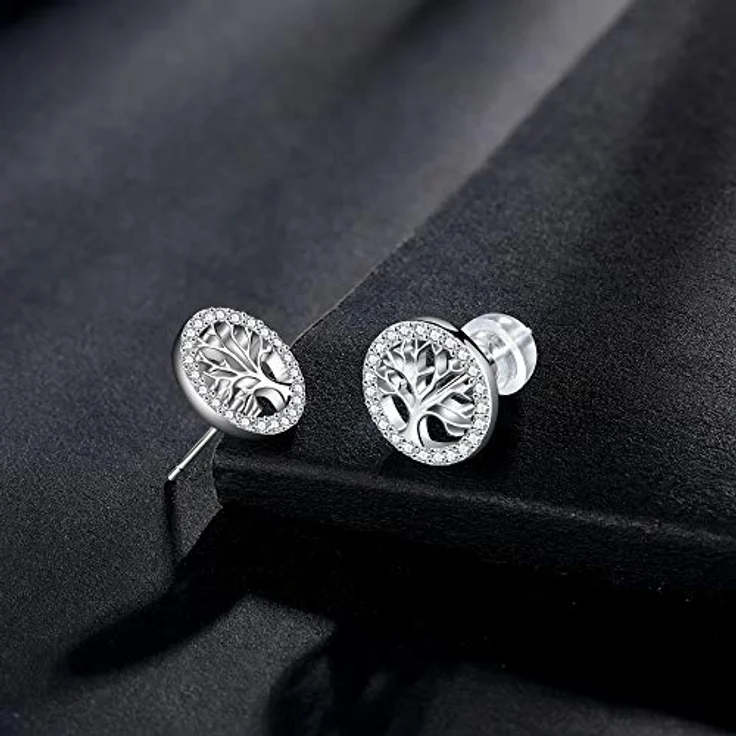 Micory Lebensbaum Ohrringe Ohrstecker Silber 925, 10mm mit 3A Zirkonia, hypoallergen, Damen – Bild 4