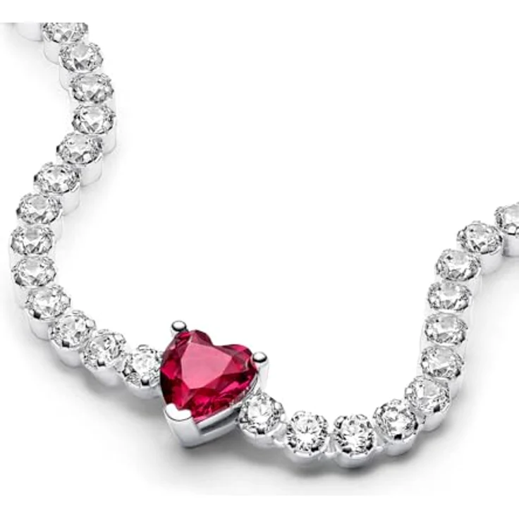 PANDORA Timeless Rotes Funkelndes Herz Tennisarmband aus Sterling-Silber mit rotem künstlichen Kristall, 20cm, Timeless Kollektion – Bild 5
