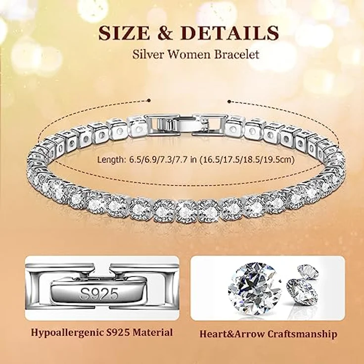 J.Fée Silber 925 Damen Tennisarmband mit 5A Zirkonia, klassisches Design, 16 cm, hypoallergen, Geschenkidee für Frauen – Bild 2