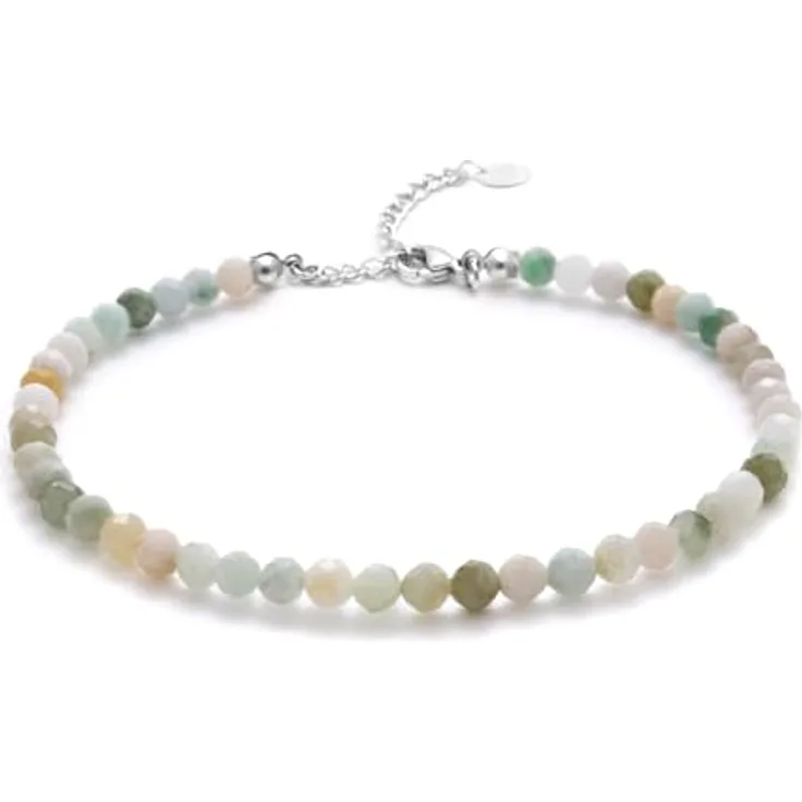 BERGERLIN Jade Fußkette hell grün, facettiertes Myanmar Jade Fußkettchen mit 925 Sterling Silberverschluss, Größe M-L