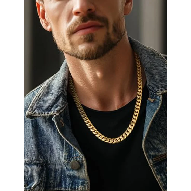 PROSTEEL Panzerkette 10mm, 18k vergoldete Herren Halskette, 66cm lange kubanische Gliederkette, Hip-Hop Schmuck in Gold – Bild 4