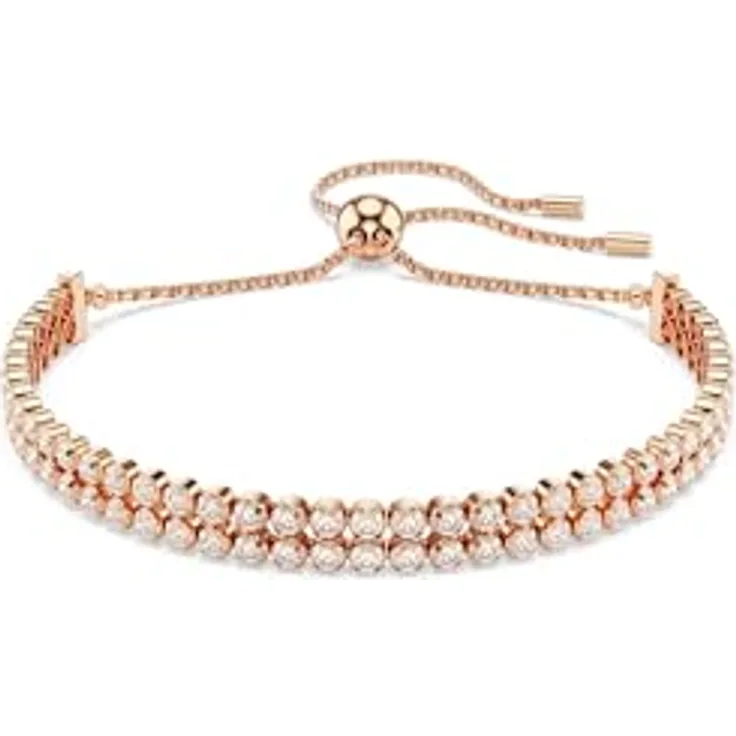 Swarovski Matrix Tennis Armband, Rosé-vergoldetes Damenarmband im Cupchain-Design mit Weißen Kristallen, 24 cm lang, Kugelschiebeverschluss