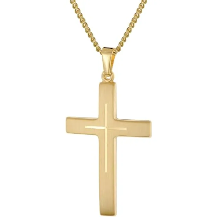 trendor Herren Kreuz-Anhänger Gold 333/8K mit vergoldeter Flachpanzerkette, 50 cm, zeitloses Schmuckstück mit diamantiertem Dekor und seidenmattem Finish