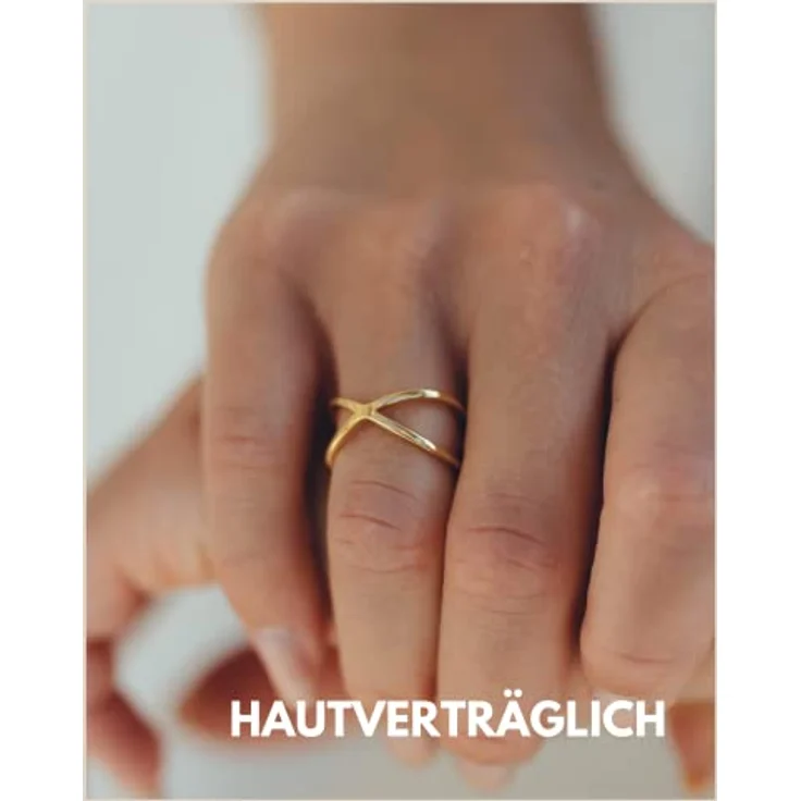 GD GOOD.designs Ring X-Form, verstellbarer Damenring aus hautverträglichem Edelstahl mit 18 Karat Vergoldung, Ringgröße 52-60, silber – Bild 2