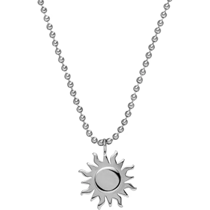 Purelei® Damen Sonnen-Kette, Filigrane Kugelkette mit Edelstahl-Sonnen-Anhänger (18K vergoldet, Silber, Roségold) | Verstellbare Länge 50/55 cm (Silver)