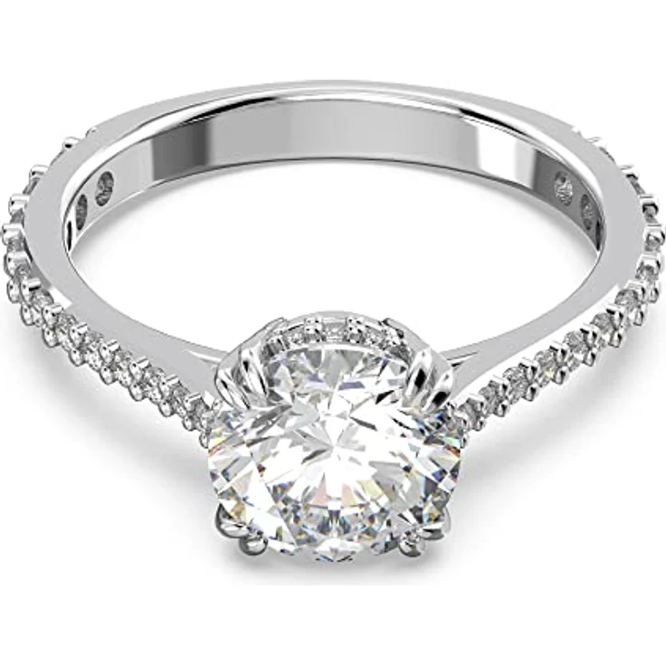 Swarovski Stilla Cocktailring, Rhodinierter Damenring mit Princess-Schliff und Swarovski Kristallen – Bild 1