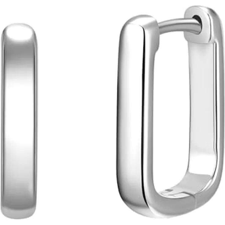 Glanzstücke München Damen Creolen Eckig aus 925/- Sterling Silber rosévergoldet, moderne Rechteckohrringe mit Klappverschluss, 14,4 mm Höhe
