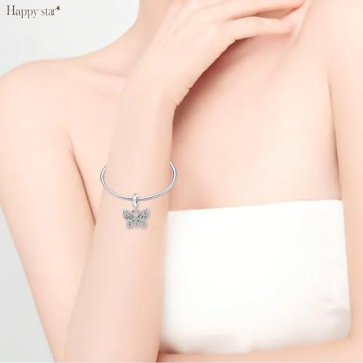 HappyStar 925 Sterling Silber Charm, I LOVE MOM Dangle Anhänger mit 5A-Zirkonen, geeignet für Pandora Armbänder, ideal als Geschenk zum Muttertag – Bild 3
