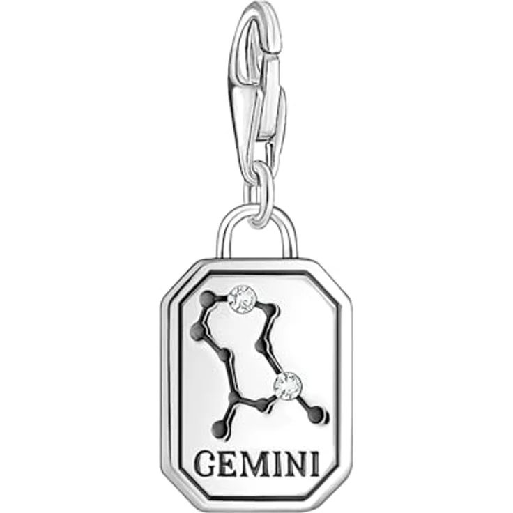 THOMAS SABO Charm-Anhänger Sternzeichen Zwilling, 925er Sterlingsilber geschwärzt mit Steinen, Karabinerhaken – Bild 2
