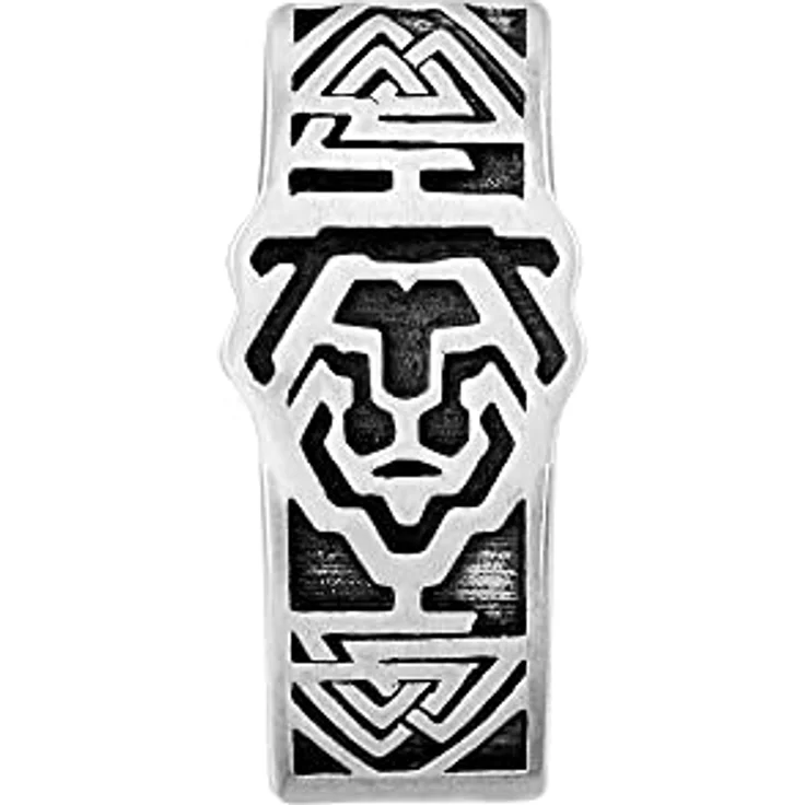 caÏ Herren Single Creole 925 Sterling Silber, 1,4 cm, Matt Silbergrau, Klappcreole mit grafischem Muster und Löwendesign – Bild 1