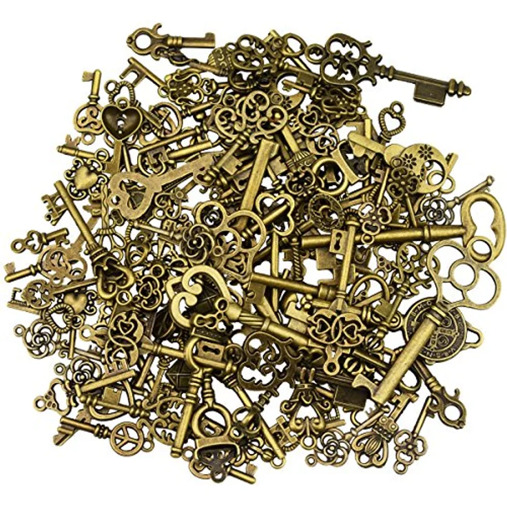 XONOR 125 Stück antike Bronze Vintage Skelett Schlüssel Anhänger, DIY für Hochzeit und Geburtstag, 1,2 cm bis 6,4 cm, bleifrei – Bild 1