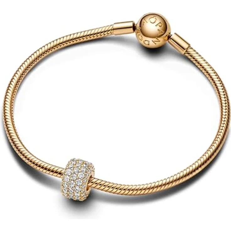 PANDORA Moments Funkelndes Dreireihiges Pavé-Charm aus Sterling Silber mit vergoldeter Metalllegierung und 85 Zirkonia, kompatibel mit Moments Armbändern, 762820C01 – Bild 3
