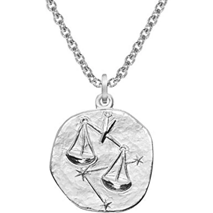 trendor Sternzeichen Waage Halskette 925 Silber, Ø 16 mm, anlaufgeschützter Anhänger mit 60 cm Kette für Damen, Herren und Kinder