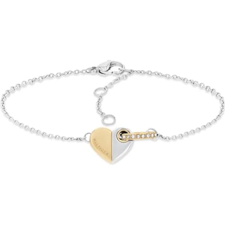 Tommy Hilfiger Jewelry Damen Gliederarmband mit Herz-Charm, vergoldet, 160 mm Innenumfang, Erweiterung 20 mm, Karabinerverschluss – Bild 1