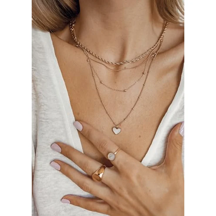 Happiness Boutique Mehrreihige Vergoldete Halskette, Filigrane Layering Kette aus Edelstahl in Roségold, verstellbare Länge 40-44 cm + 7 cm Verlängerung, anlaufgeschützt und wasserfest – Bild 3