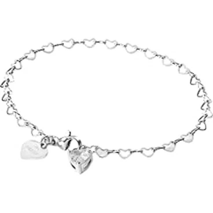 Purelei Endless Love Armband, Damenarmband aus Edelstahl mit herzförmigen Kettengliedern und Zirkonia-Anhänger, verstellbar bis 19 cm, Silber