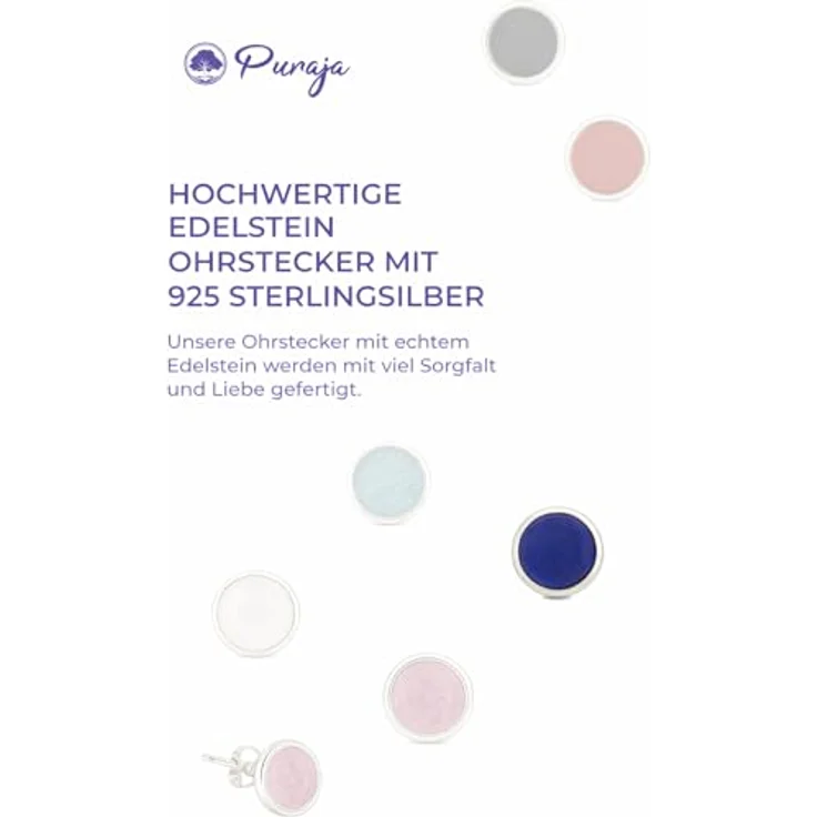 PURAJA Lapislazuli Ohrstecker, 925 Sterling Silber, handgefertigte Damen Edelstein Ohrringe für Allergiker, 10mm – Bild 4